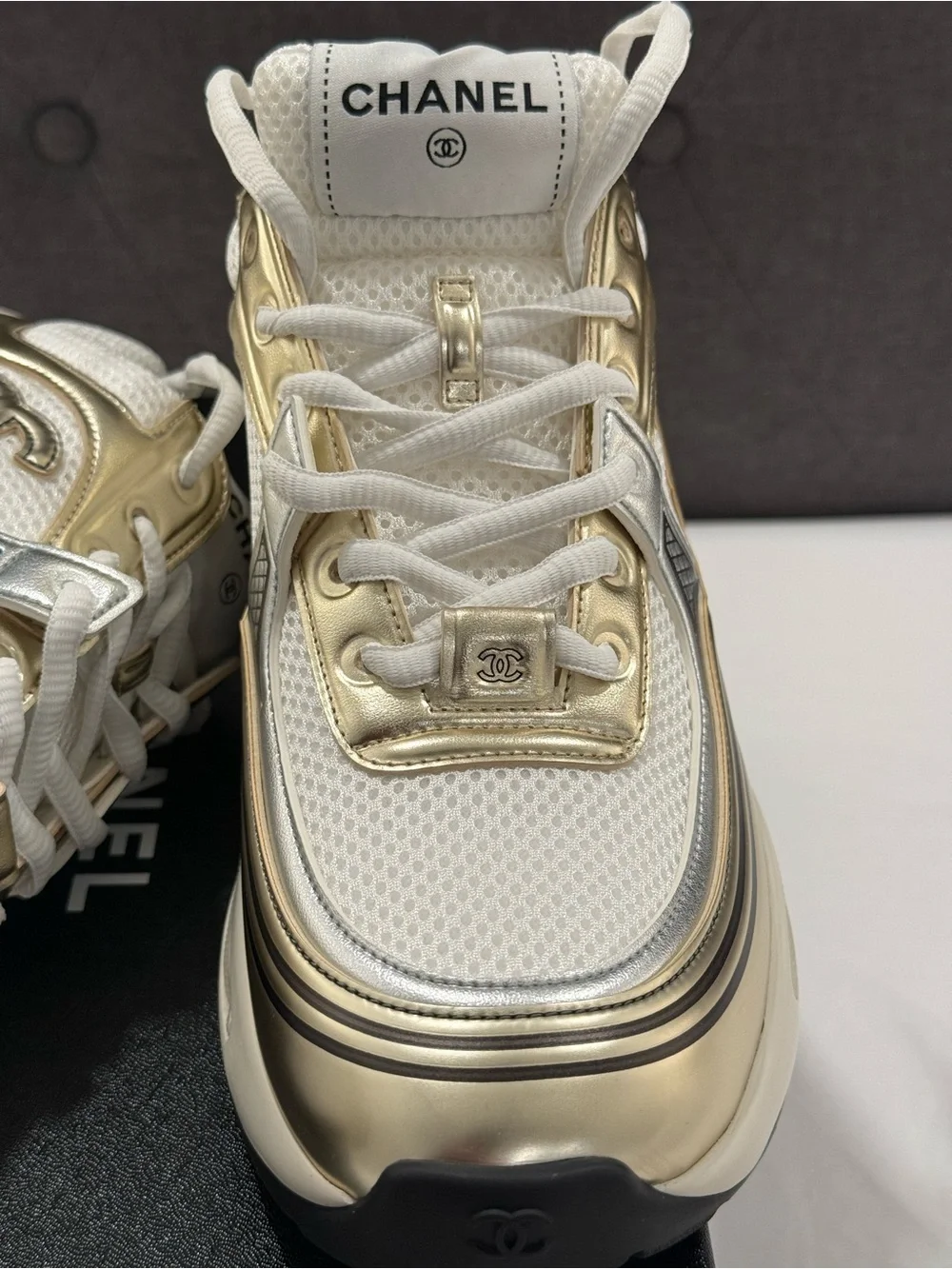 Chanel CC Runner Gold Laminate size 39.5